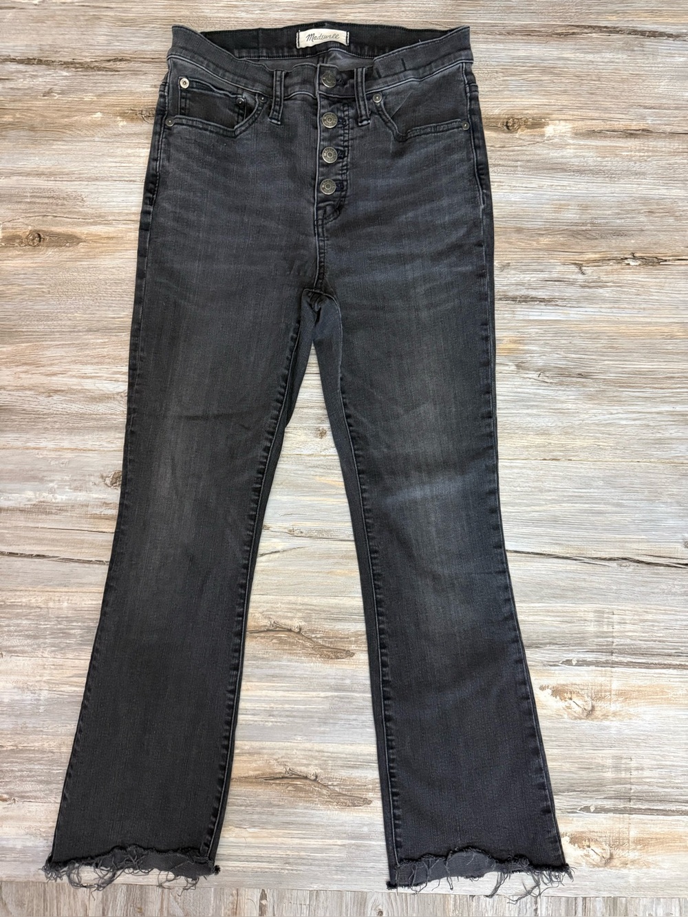 Madewell Jeans Cali Demi-Boot Ankle Jeans Size 26 Berkeley Black Fade Chewed-Hem